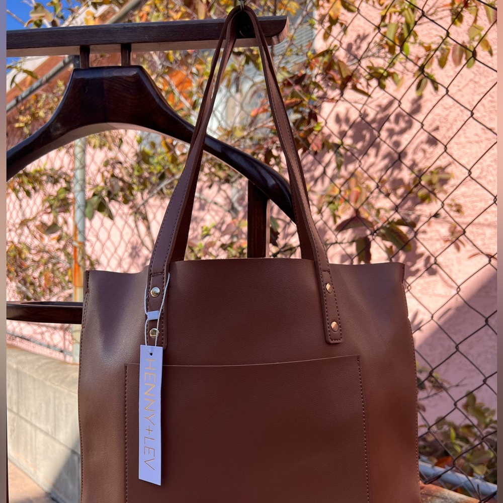 Tan vegan leather tote bag, new with tags by Henny + Lev